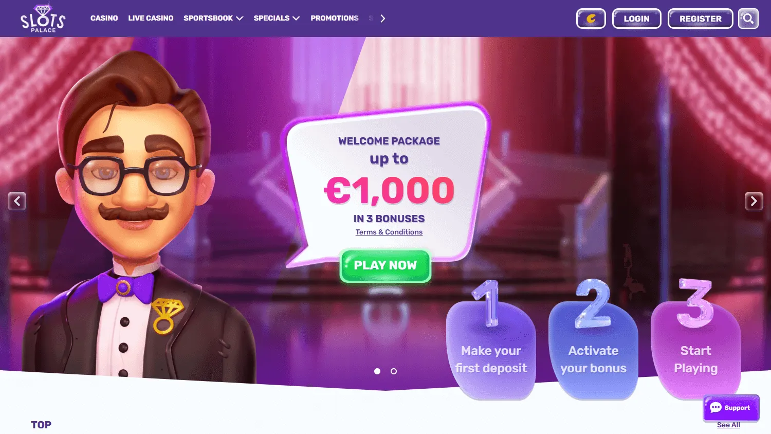 Slotspalace Casino desktop slot game selection